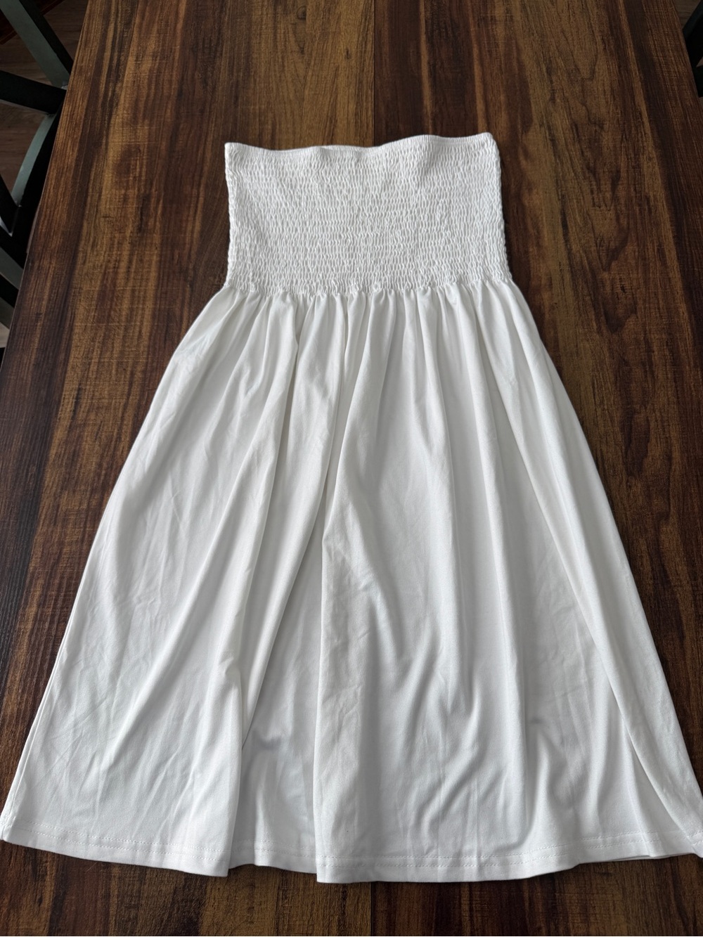 Amazon White Strapless Smocked Bodice Summer Dress